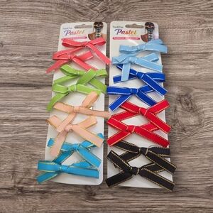 Pastels Kids Ribbon Bow Clips - Red, Blue, Black, Green, Peach, Light Blue